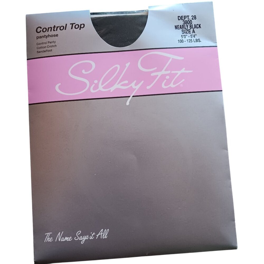 Silky Fit Control Top Pantyhose Size A Nearly Black Nylon & Spandex